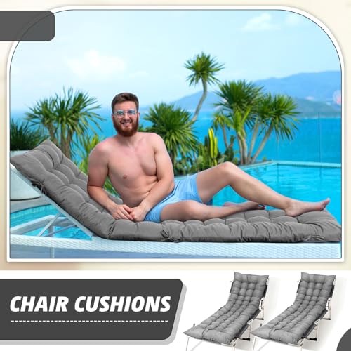 Patio Lounge Chair Cushion 64x19 Inch Recliner Pad Gray k7m