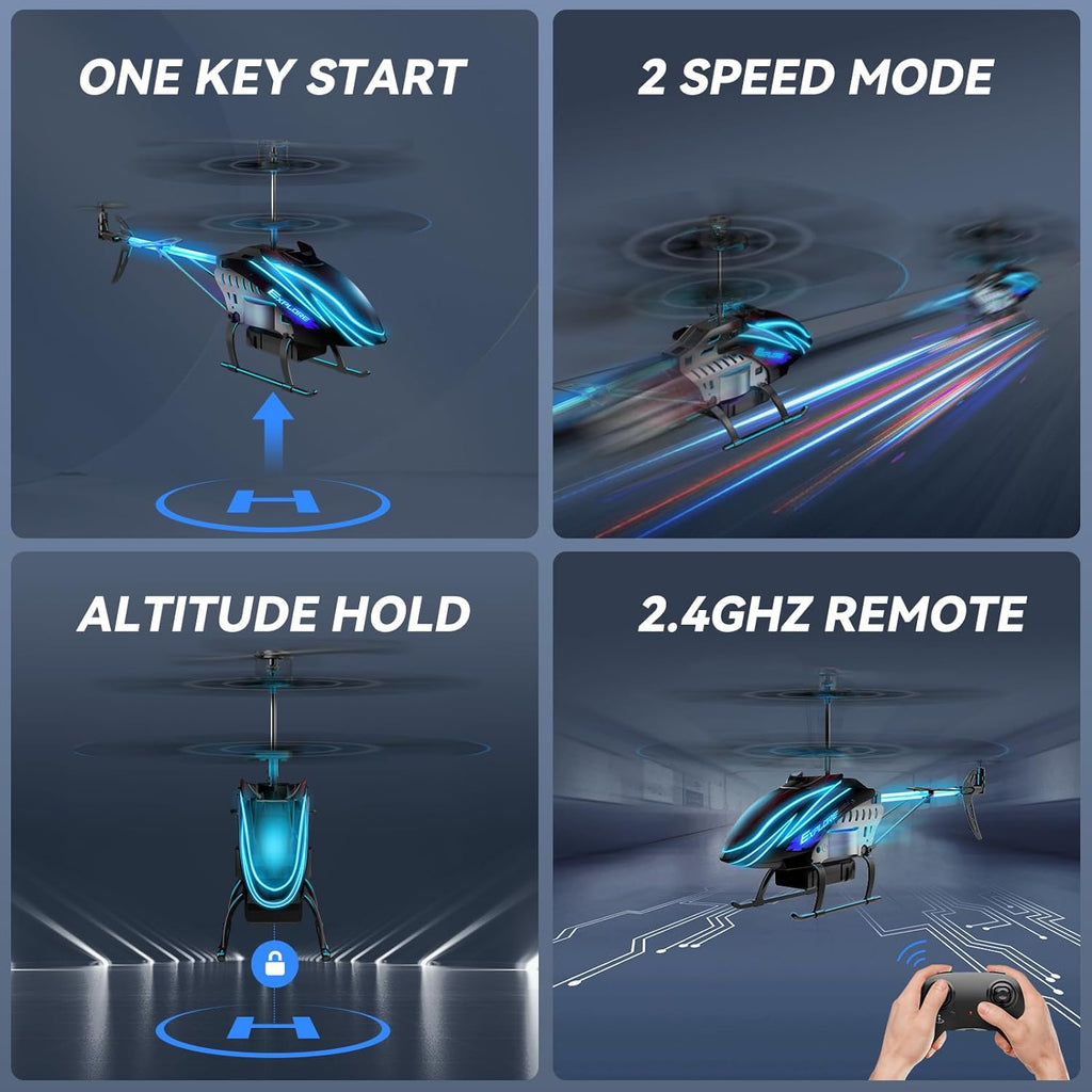 RC Helicopter for Kids Indoor Play 7+ LED Modes 30Mins Flight Gyro Stabilizer Blue k7