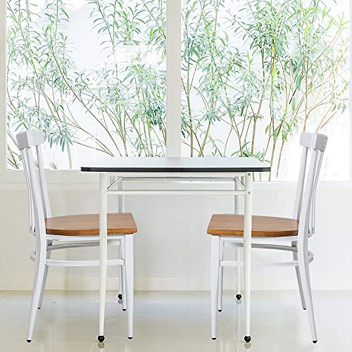 Heavy Duty Metal Dining Chair Set of 2, Stackable Wood Seat, Black k7