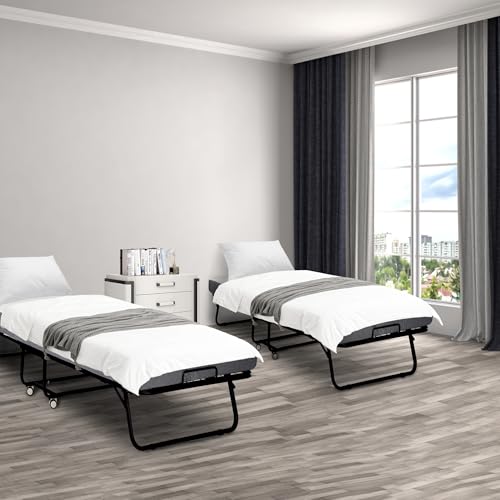 Folding Bed with Mattress, Portable Rollaway Guest Bed for Adults, Metal Frame a7