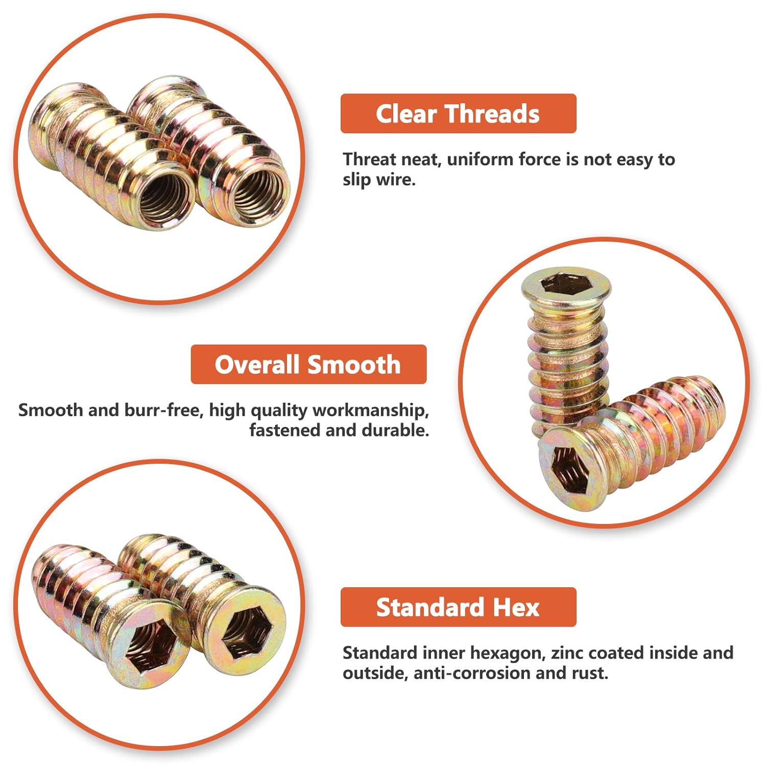1/4-20 Threaded Wood Inserts for Furniture Hardware k7