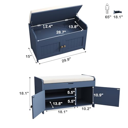 Shoe Storage Bench with Lift Top Cushioned Seat Blue k7