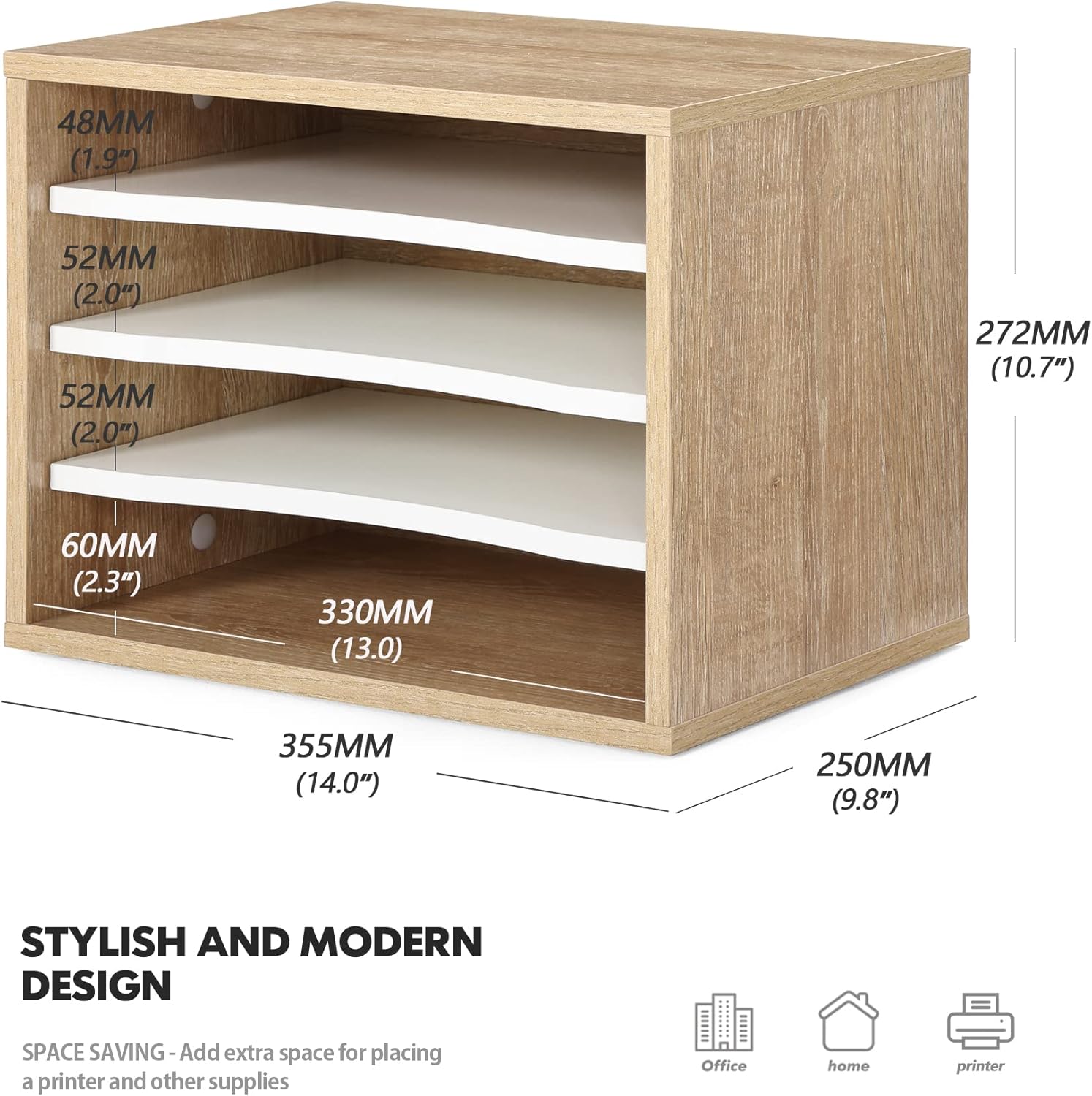 Monitor Stand with Paper Sorter Organizer, Light Wood k7m