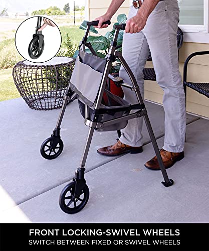Travel Walker Short Lightweight Folding Rolling Walker with Swivel Wheels a7