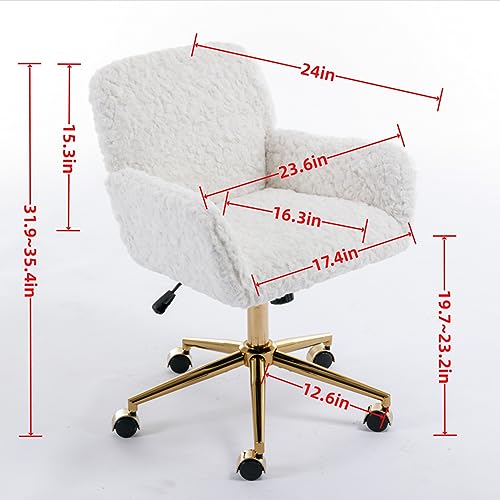 Vanity Chair with Wheels Faux Fur Swivel Adjustable Height Pink k7