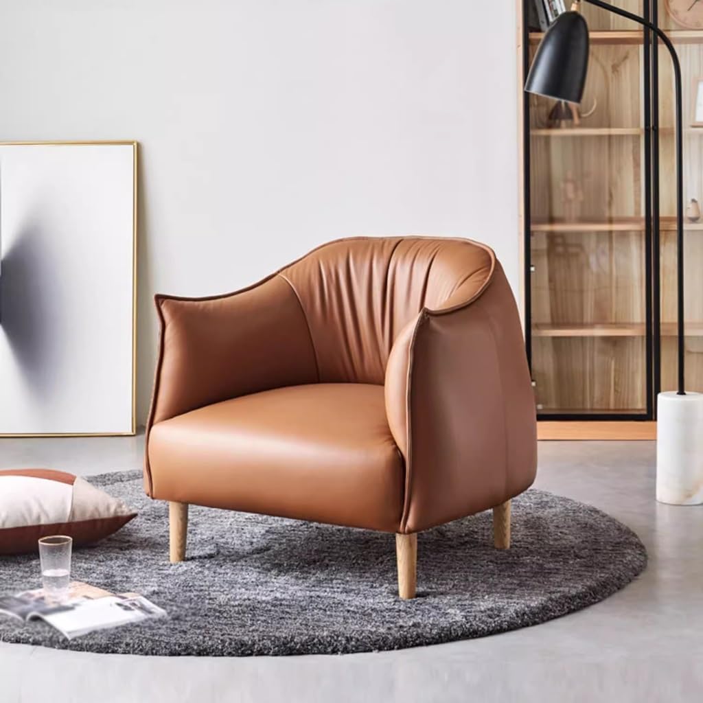 Leather Sofa Modern Minimalist Solid Wood Nordic Single Sofa a7