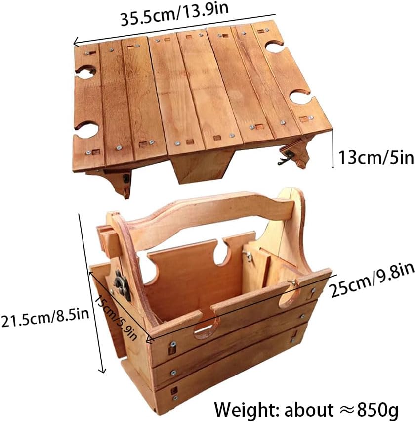 Wooden Folding Picnic Basket Table with Wine Glass Holder a7