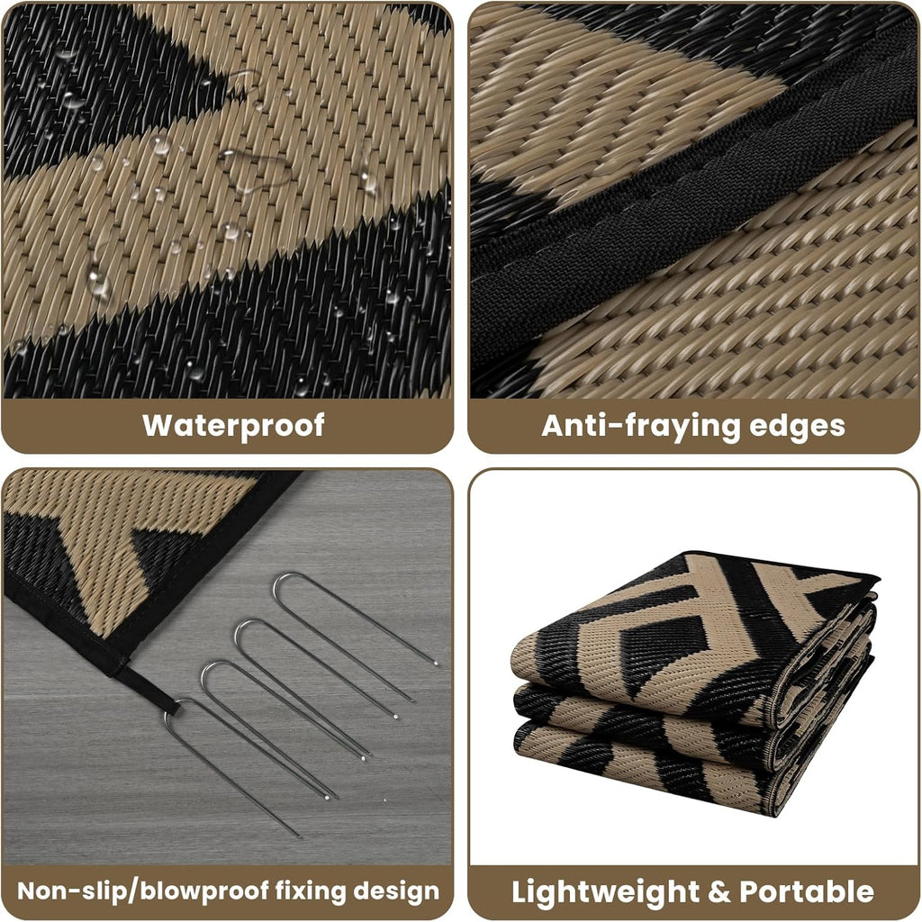 Outdoor Patio Rug with Carry Bag Waterproof Reversible Picnic Mat k7