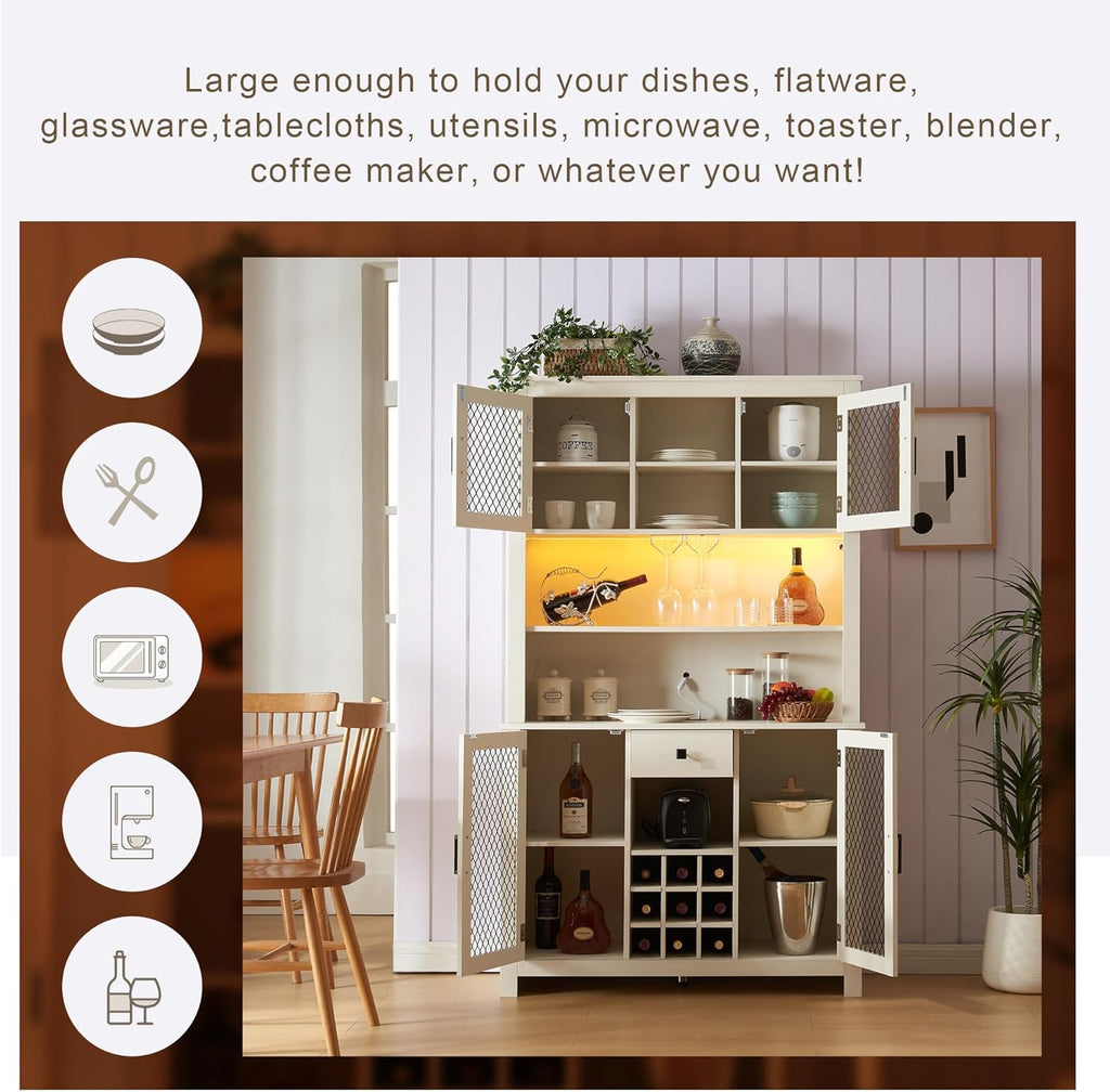 White Sideboard Buffet Cabinet with LED and Outlets a7