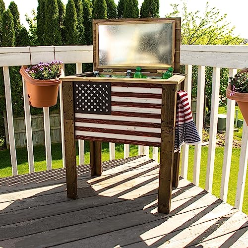Outdoor Beverage Cooler with Folding Side Tables 87 Quart Rustic Brown k7