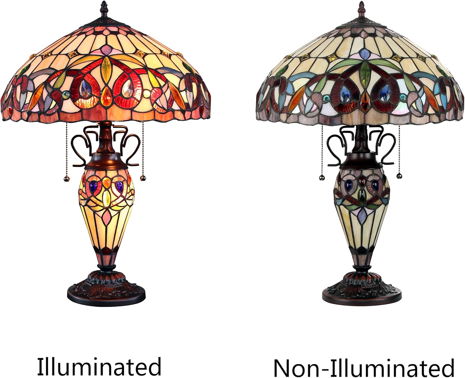 Tiffany-style Dark Bronze 3 Light Table Lamp 16" Shade k7m