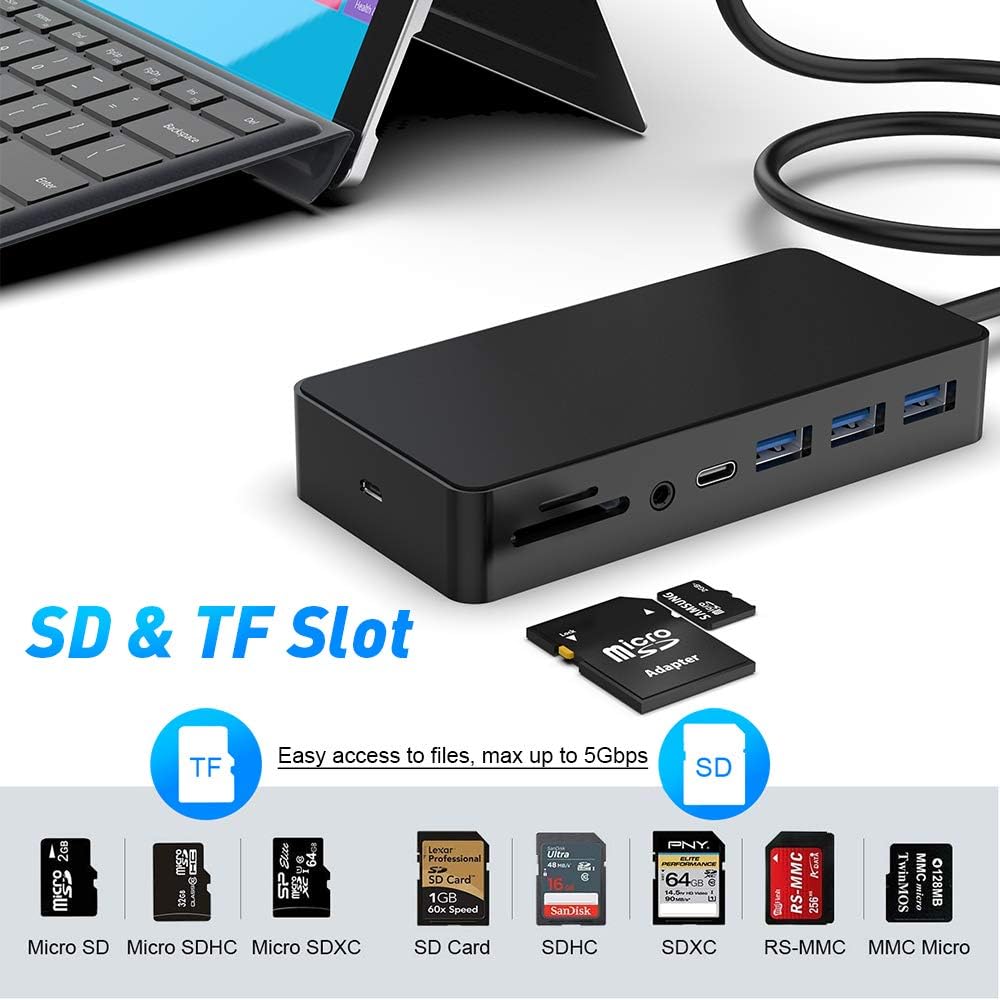 Surface Pro Dock Dual Monitor HDMI USB Hub Combo 9k
