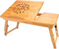 Laptop Desk Table Adjustable Bamboo Foldable Breakfast Serving Bed Tray Stand