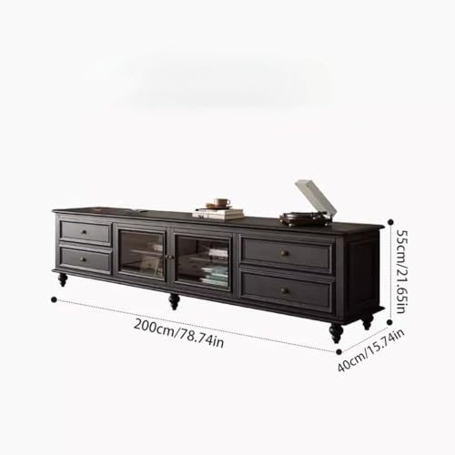TV Cabinet Solid Wood Black Floor Standing Retro 7k