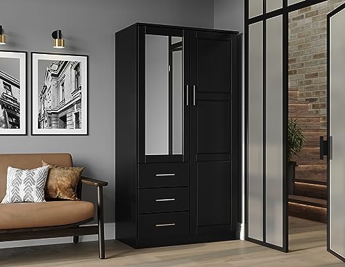 Palace Imports Metro 100% Solid Wood Wardrobe with Mirror, Mocha, 37.75" w x 72" h x 20.75" d