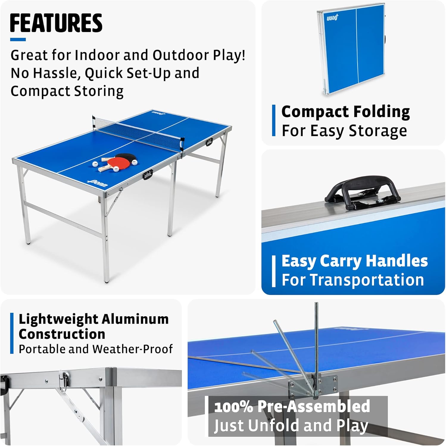Space Saver Table Tennis Table 6ft Indoor Outdoor Portable with Net Paddles Balls a7