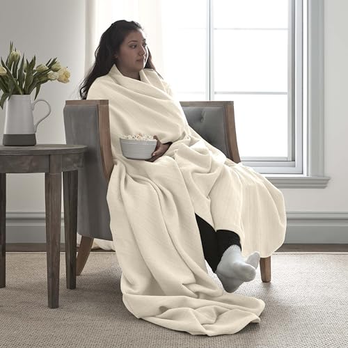 Cotton Thermal Blanket Twin Size 90x66 Inch White a7