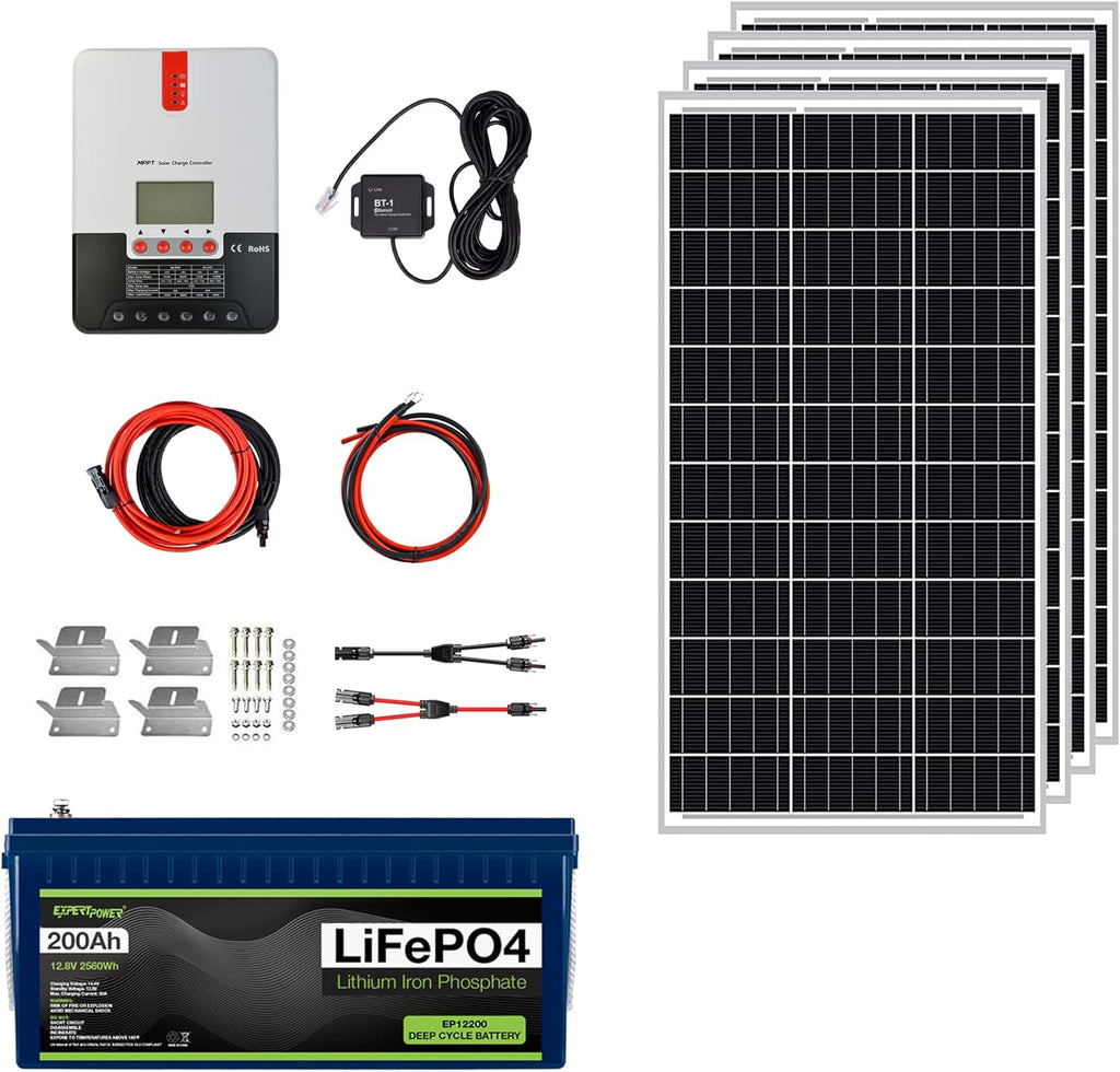 2.5KWH 12V Solar Power Kit LiFePO4 100Ah 400W Mono Panels MPPT Controller Inverter Off Grid a7