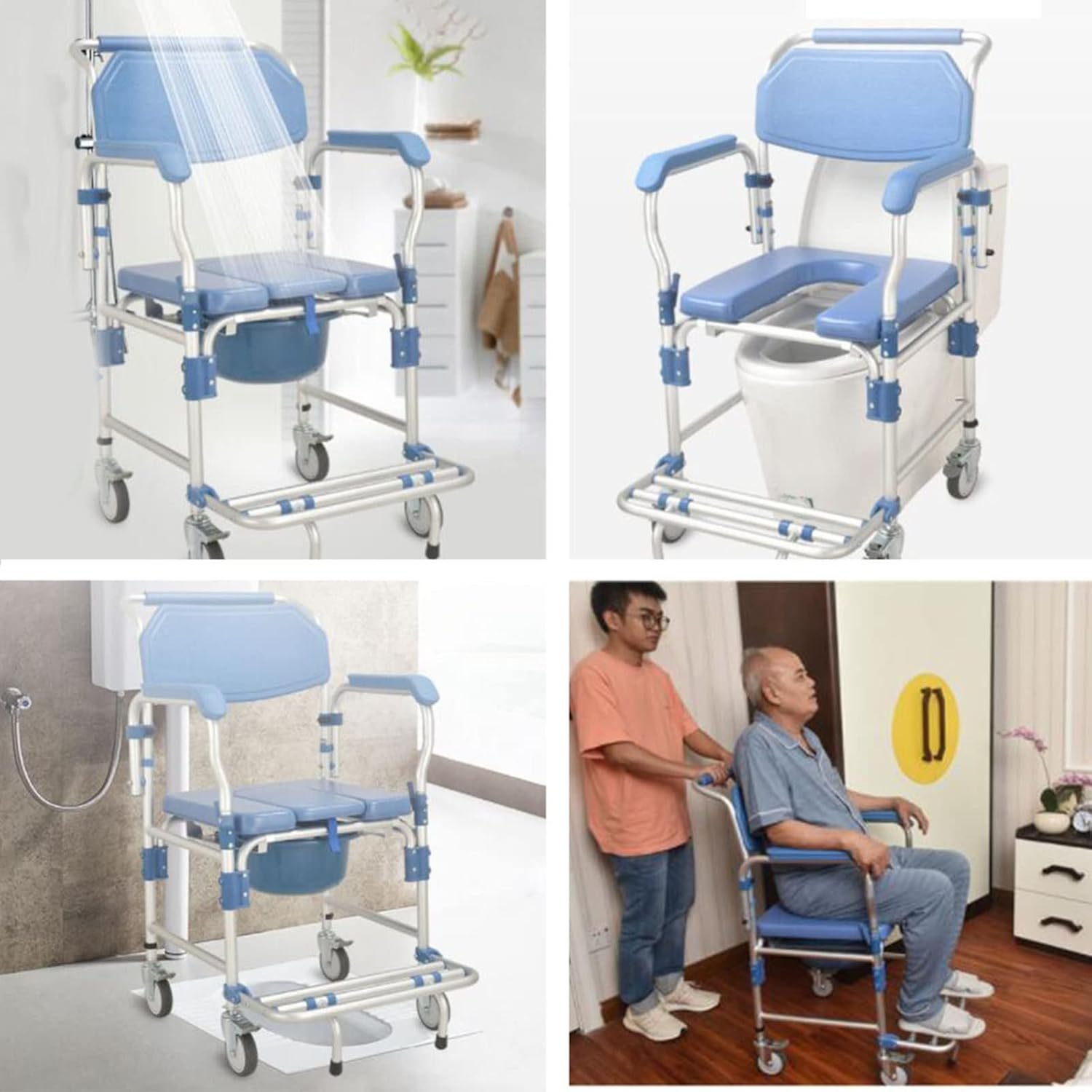 Toilet Chair with Wheels for Bathroom Shower Commode, Liftable Armrests, Easy Assembly for Elderly Disabled a7