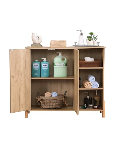 Bathroom Floor Cabinet with Rattan Doors and Adjustable Shelf a7