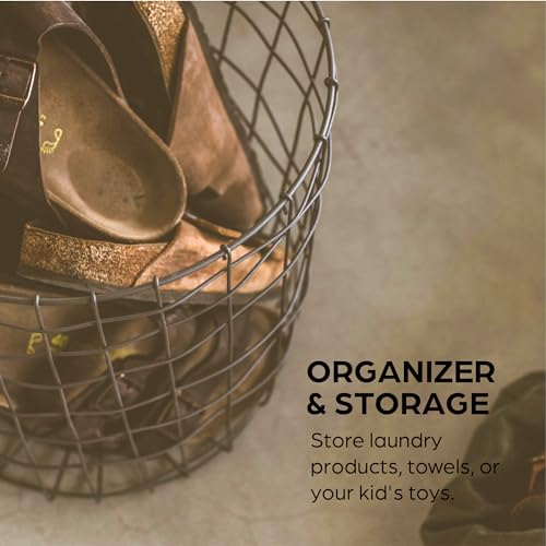 Wire basket for blankets toys pantry storage metal round organizer k7p
