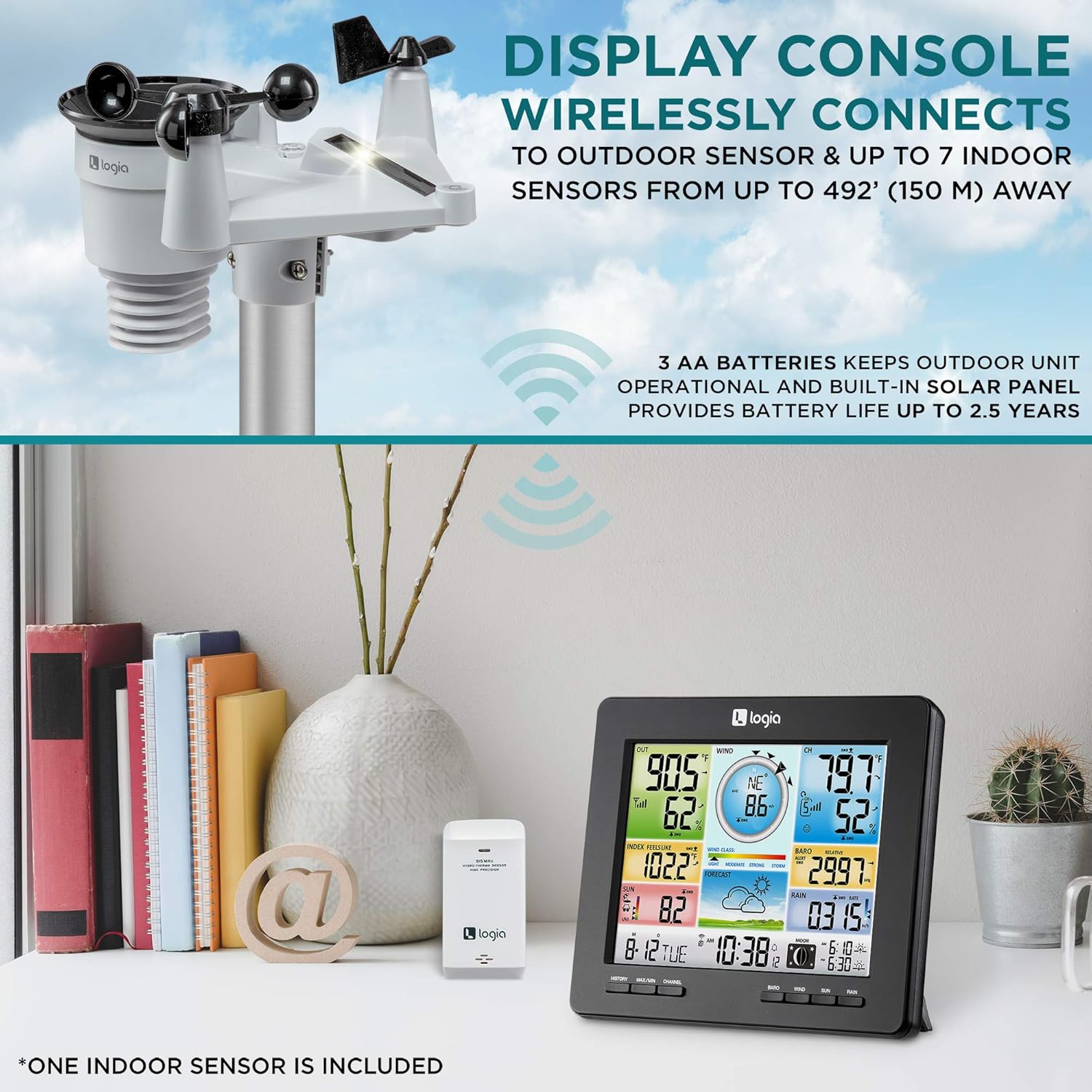 7-in-1 Wi-Fi Weather Station with Solar Indoor Outdoor Monitoring System k9x