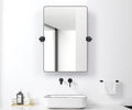 FOMAYKO 22" x 30" Black Aluminum Alloy Frame Pivot Rectangle Bathroom Mirror Tilting Rounded Corner Rectangular Vanity Mirror for Wall Decor