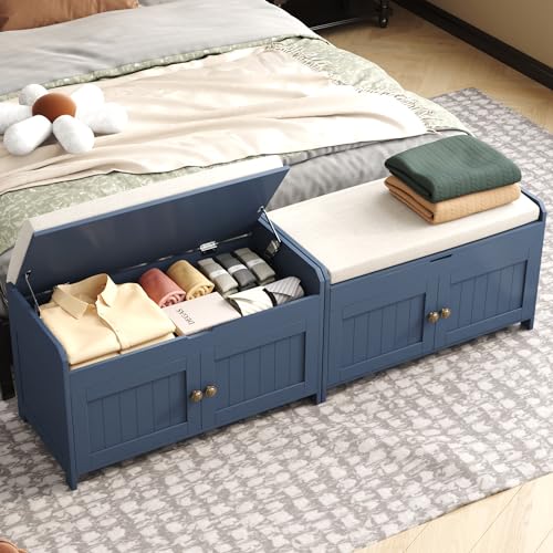 Shoe Storage Bench with Lift Top Cushioned Seat Blue k7