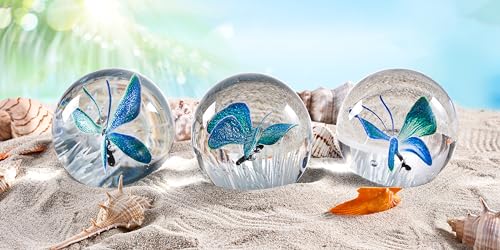 Hand Blown Glass Paperweight Ocean Decor k7m