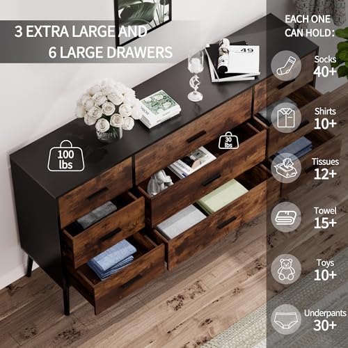White 9 Drawer Dresser with Wooden Feet for Bedroom a7