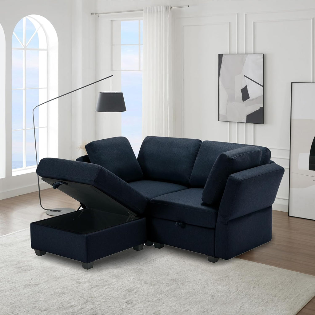 Small Sectional Sofa with Ottoman Storage Blue k7m