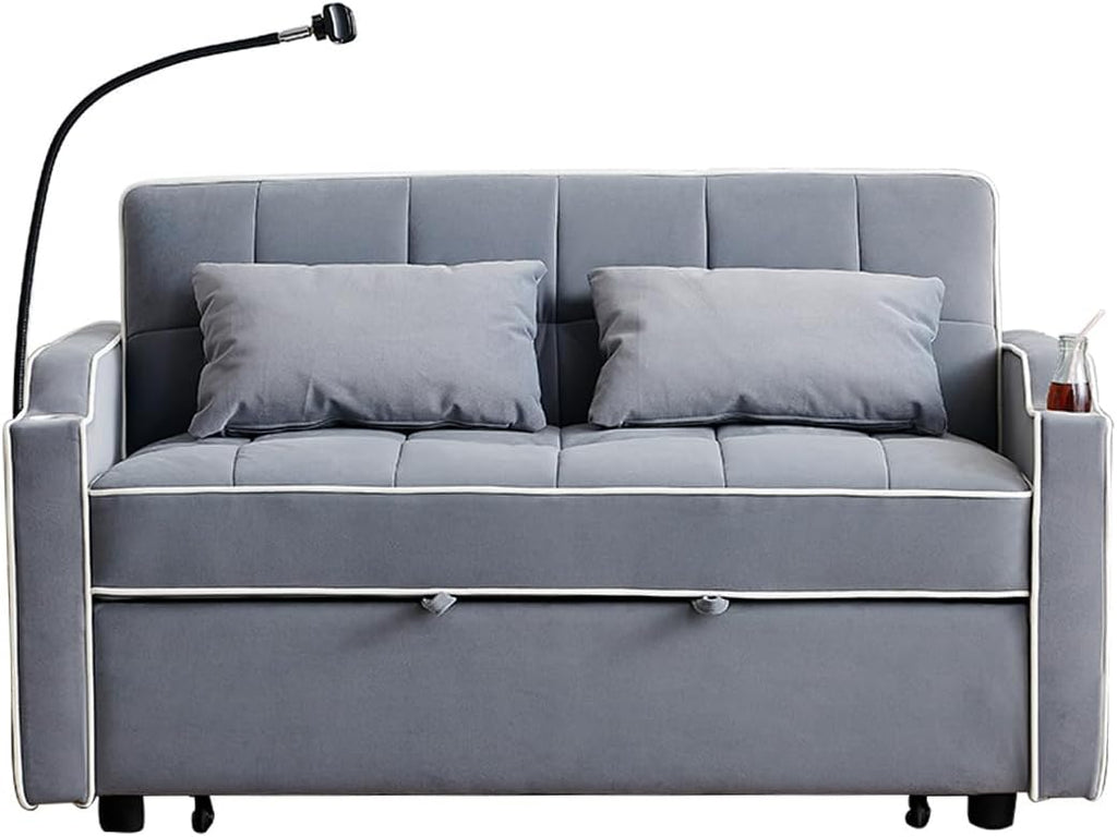 3 in 1 Convertible Sleeper Sofa Couch Bed, Velvet Tufted Loveseat Futon Sofa w USB&Type C Port/Pull Out Bed, Adjustable Backrest,Multi-Pockets for Living Room Apartment Small Space