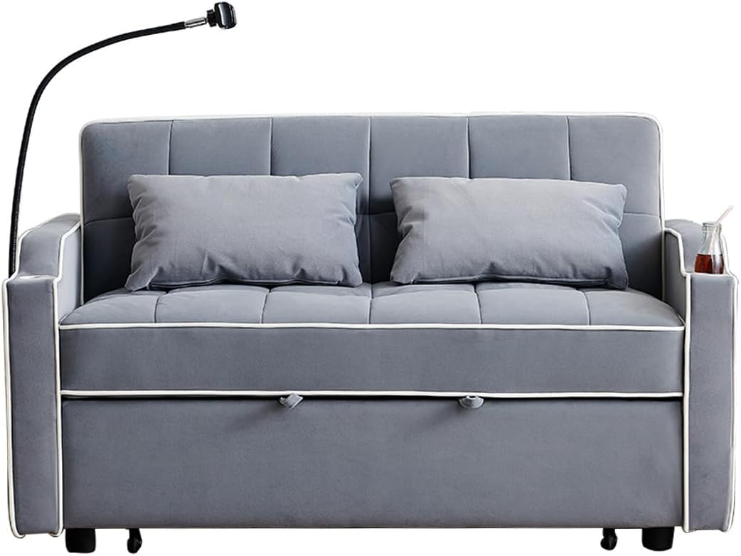 3 in 1 Convertible Sleeper Sofa Couch Bed, Velvet Tufted Loveseat Futon Sofa w USB&Type C Port/Pull Out Bed, Adjustable Backrest,Multi-Pockets for Living Room Apartment Small Space