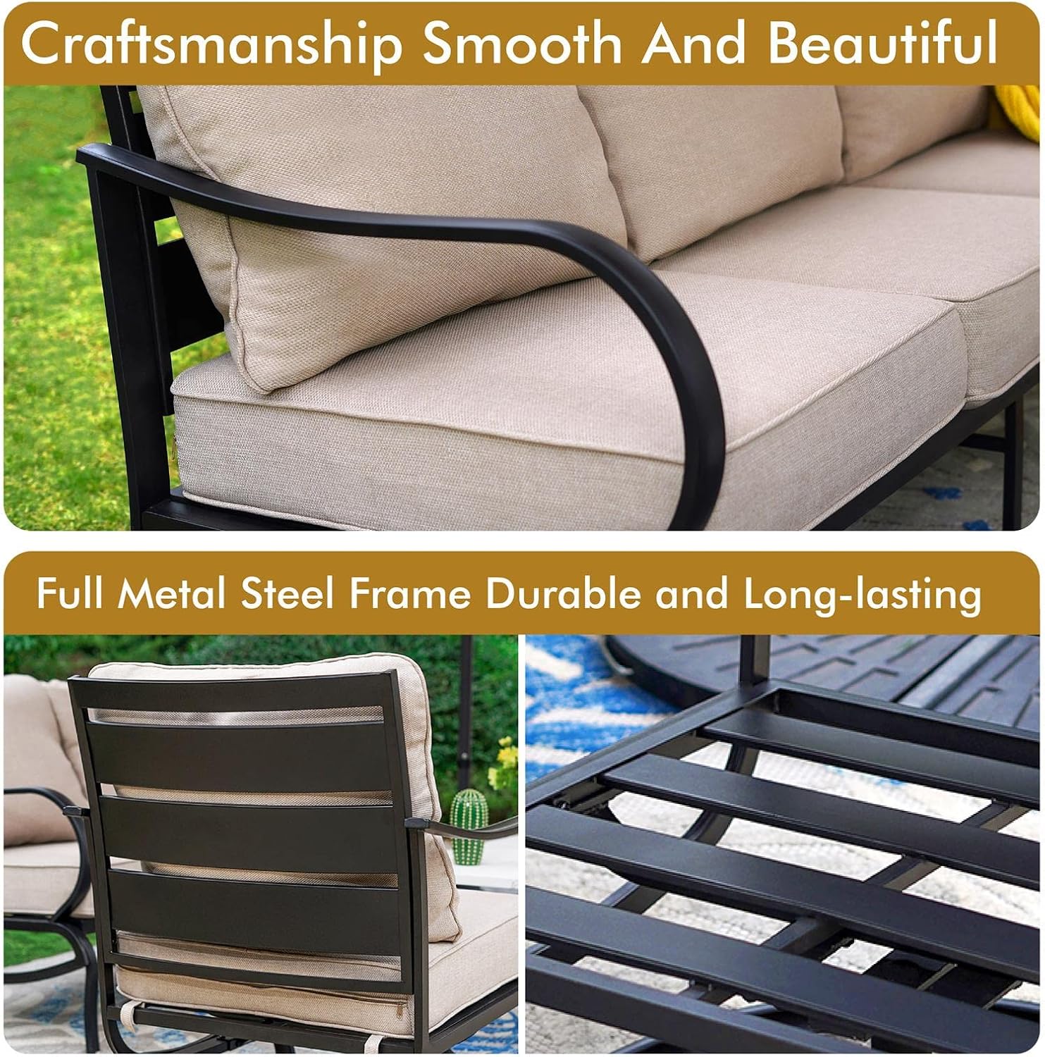 Patio Conversation Chair Set for 2 with Padded Swivel Sofa, Metal Frame k7