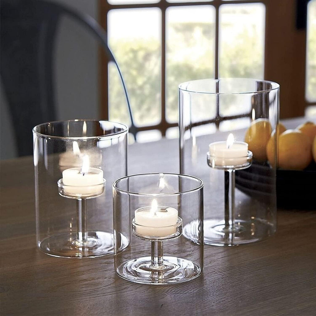 Cylinder Hurricane Glass Candle Holder for Table Centerpieces, Clear Votive Candle Holders for Wedding Parties, Decorative Candleholders for Home Dining Room Decorations (Set of 3)