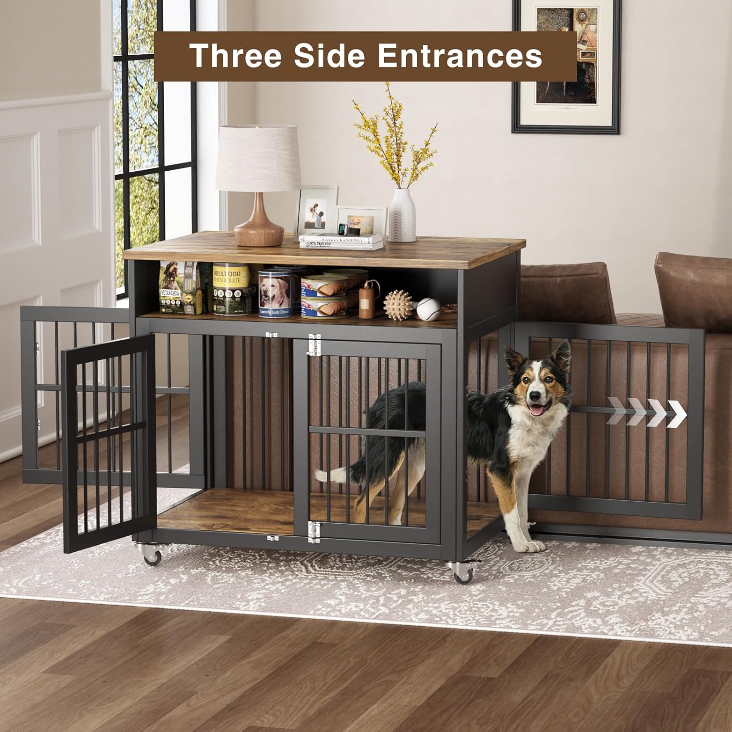 Dog Crate Furniture 39 Inch Indoor Kennel with Wheels Wooden Dog Cage a7