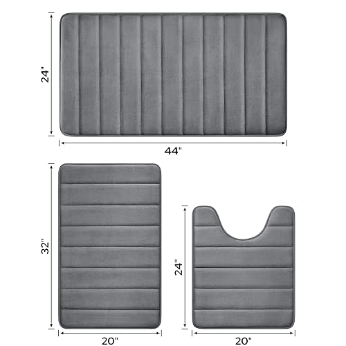 Black Memory Foam Bathroom Rug Set 3 Piece Non Slip Absorbent Shaggy Mats q7