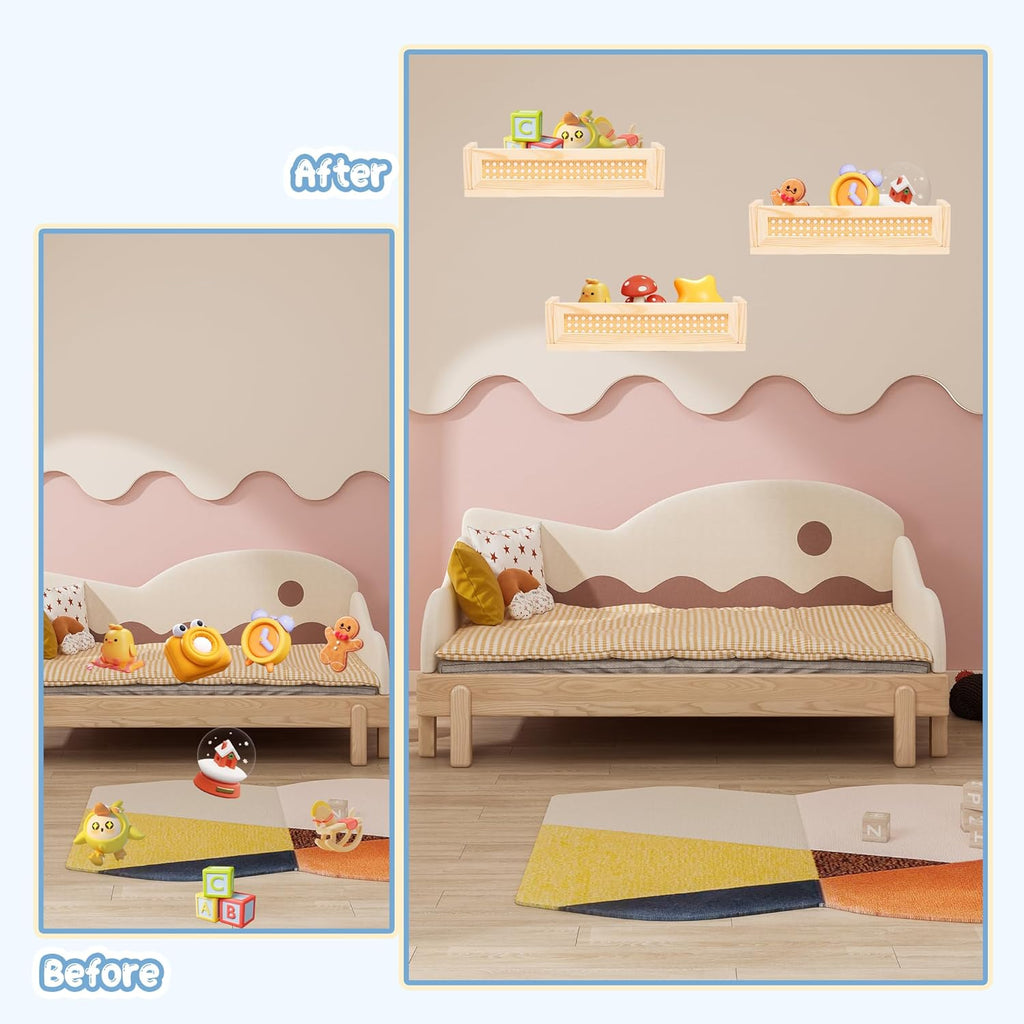 Rattan Wall Shelf Set of 3, Boho Hanging Bookshelves for Nursery a7