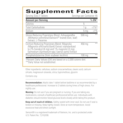 Cortisol Manager Supplement with Ashwagandha and L-Theanine 30 Tablets k7