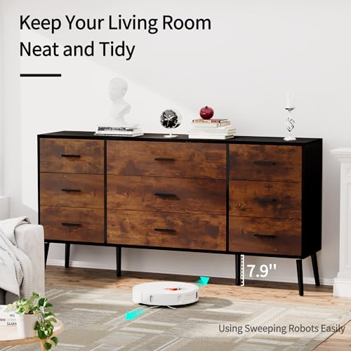 White 9 Drawer Dresser with Wooden Feet for Bedroom a7