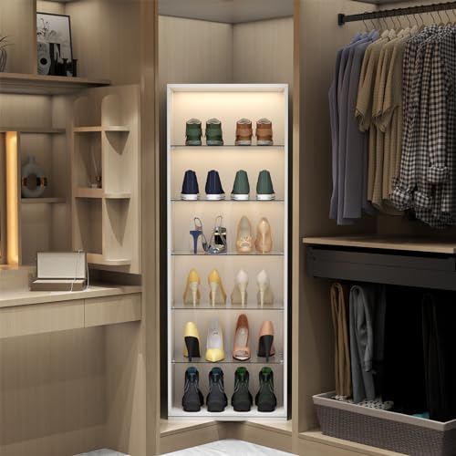 Rotating Shoe Rack with Sensor Light and Glass Shelves k7m