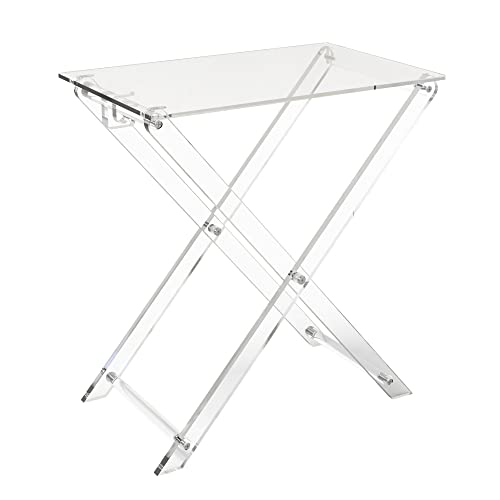 TV Tray with 2 Removable Trays Acrylic Folding Tray Table Two Tier Serving Tray Top Foldable Nightstand for Bedroom Kitchen Acrylic Modern Furniture Space Saving Side Table Serving Food Trays