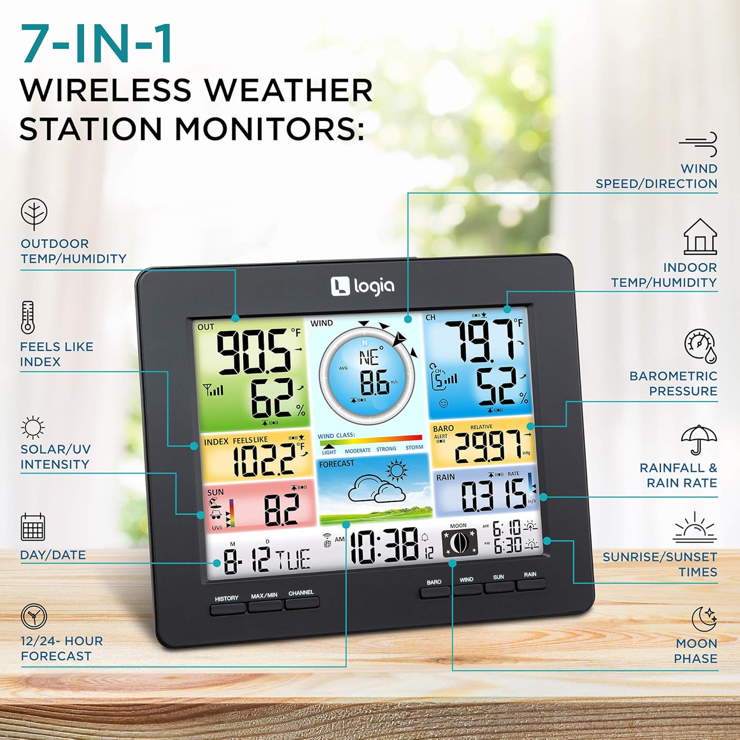 7-in-1 Wi-Fi Weather Station with Solar Indoor Outdoor Monitoring System k9x