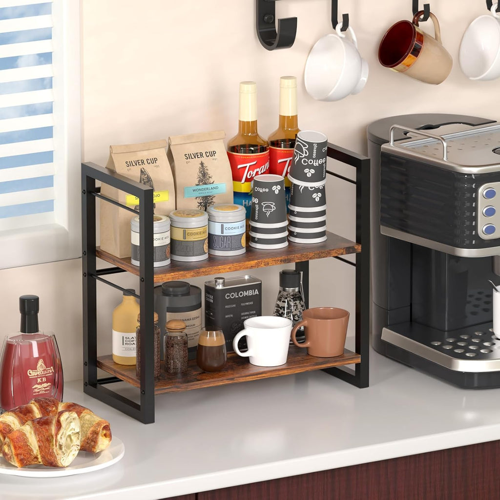 Spice Rack Countertop Organizer, 2 Tier Wood Shelf for Cabinet Tea Station a7