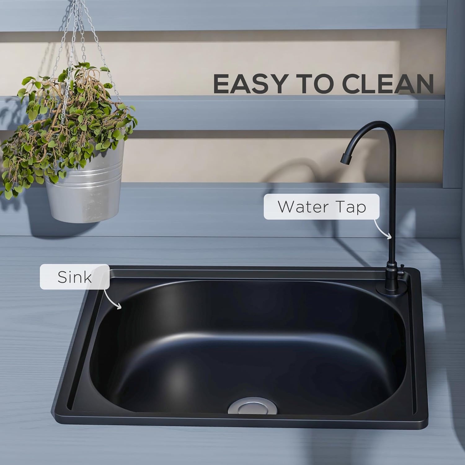 Wooden Potting Bench with Storage Cabinet and Sink, Gray k7
