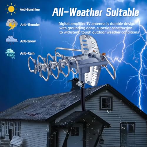 Outdoor TV Antenna Long Range 360 Rotation 4K VHF UHF 2 TVs k7