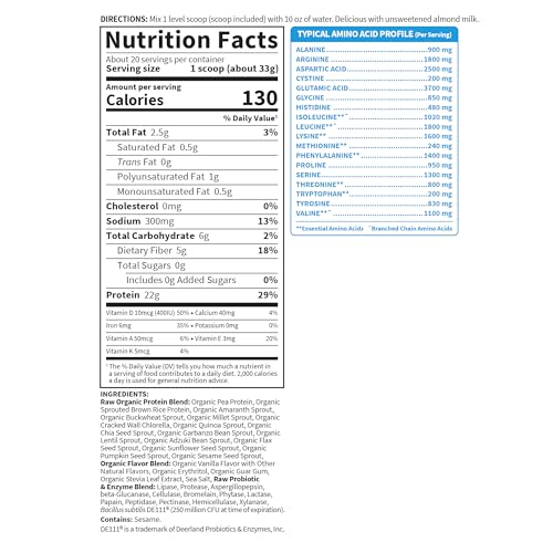 Vanilla Plant Protein Powder 22g Probiotics Digestive Enzymes k7