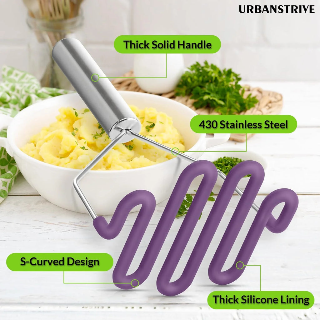Silicone potato masher with stainless steel core a7