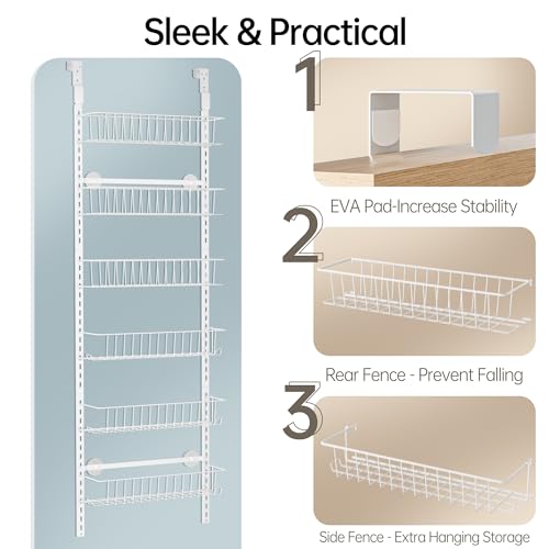 Over the Door Pantry Organizer 6-Tier Metal Storage Rack White a7