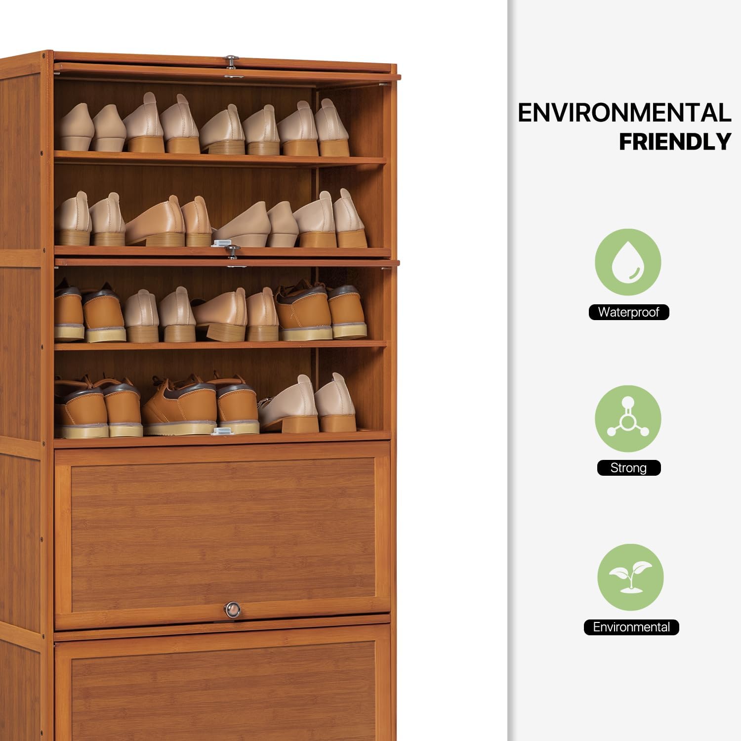 Bamboo 8 Tier Shoe Shelf Storage Rack with Flip Doors a7